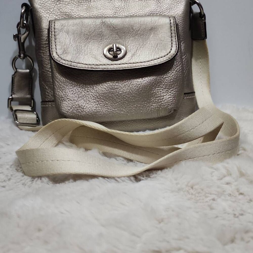 Coach Park metallic pearl pebbled leather crossbody bag